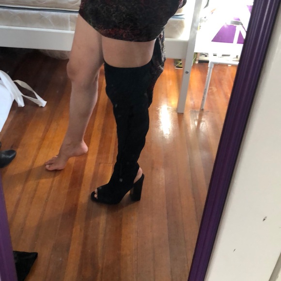 Thigh High Fabric Open Toe Boots - Picture 9 of 11